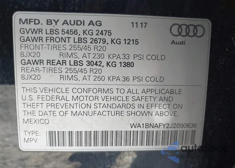2018 Audi Q5 2.0T Premium/2.0T Tech Premium from USA, damaged, VIN WA1BNAFY2J2090636